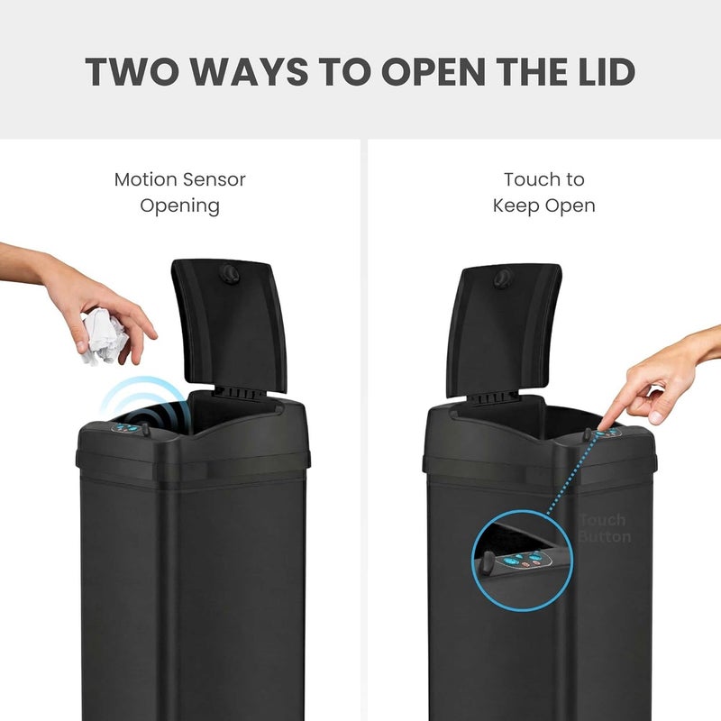 iTouchless 13 Gallon Kitchen Trash Can with Odor Filter, Automatic Motion Sensor Bin, Soft-Close Stainless Steel, Slim Wastebasket for Narrow Spaces, Matte Black - Image 3